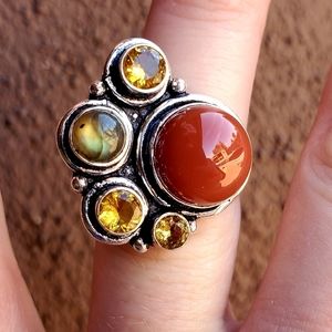 New Carnelian, Labradorite and Citrine 925 Silver Ring.
